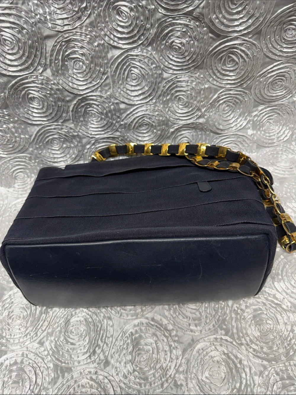 Salvatore Ferragamo Tiered Canvas & Leather Bag with Gold-tone Gancini Chain S